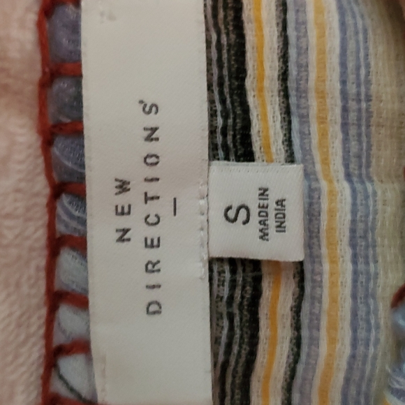 New Directions Womens Blue Striped Boho 3/4 Sleeve Embroidered Blouse-EUC-Sz S - Picture 9 of 15